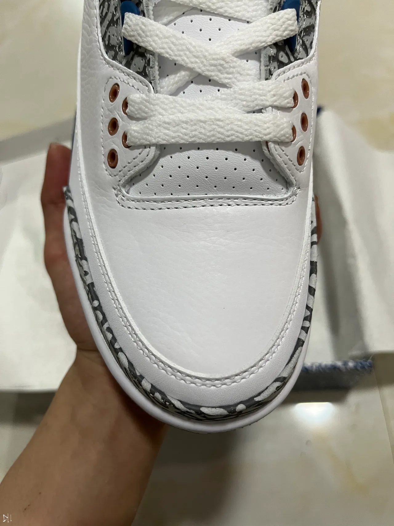 Zapatillas de baloncesto Air Jordan 3 blanco azul real con estampado de elefante 5