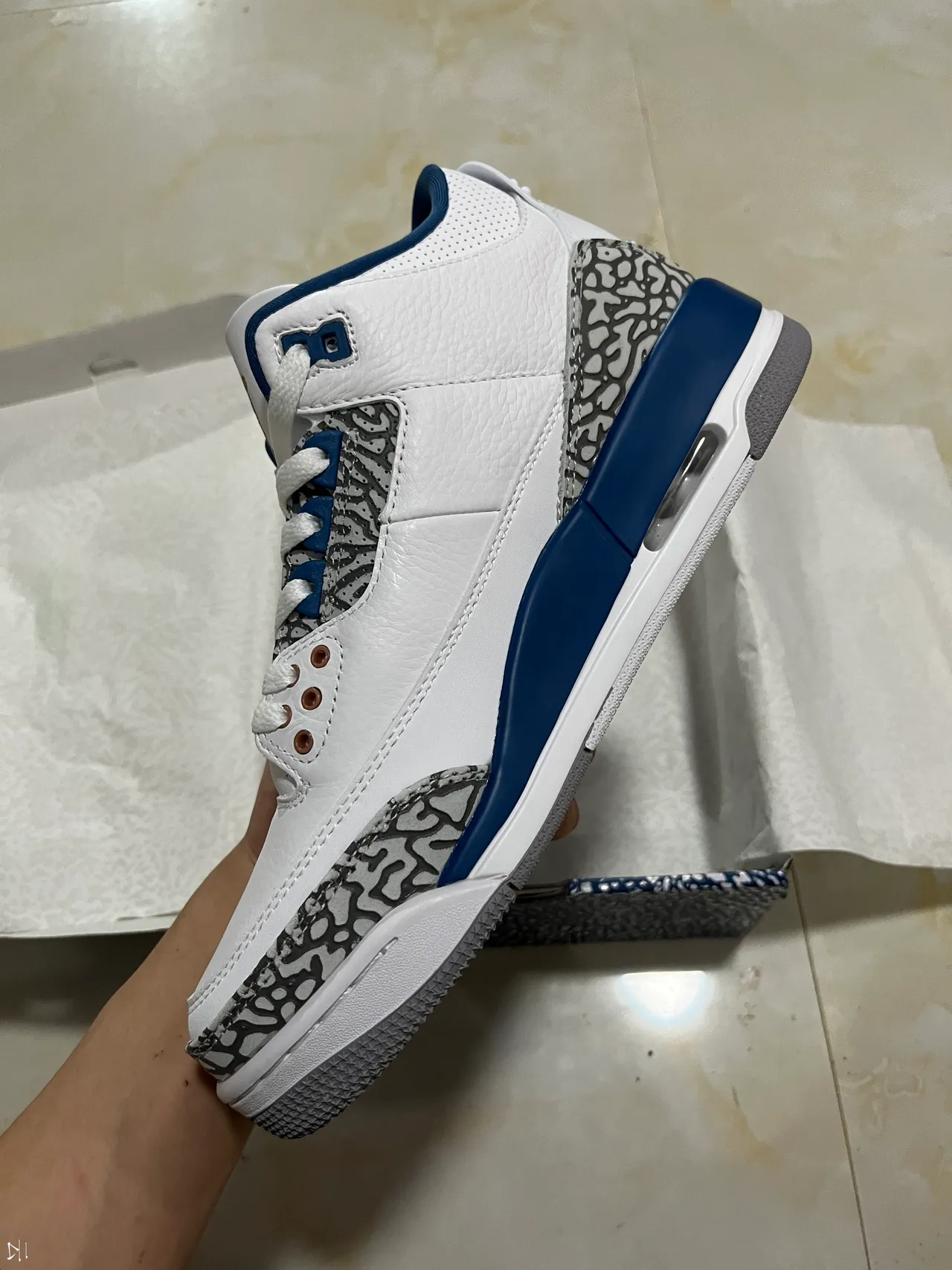 Zapatillas de baloncesto Air Jordan 3 blanco azul real con estampado de elefante 2