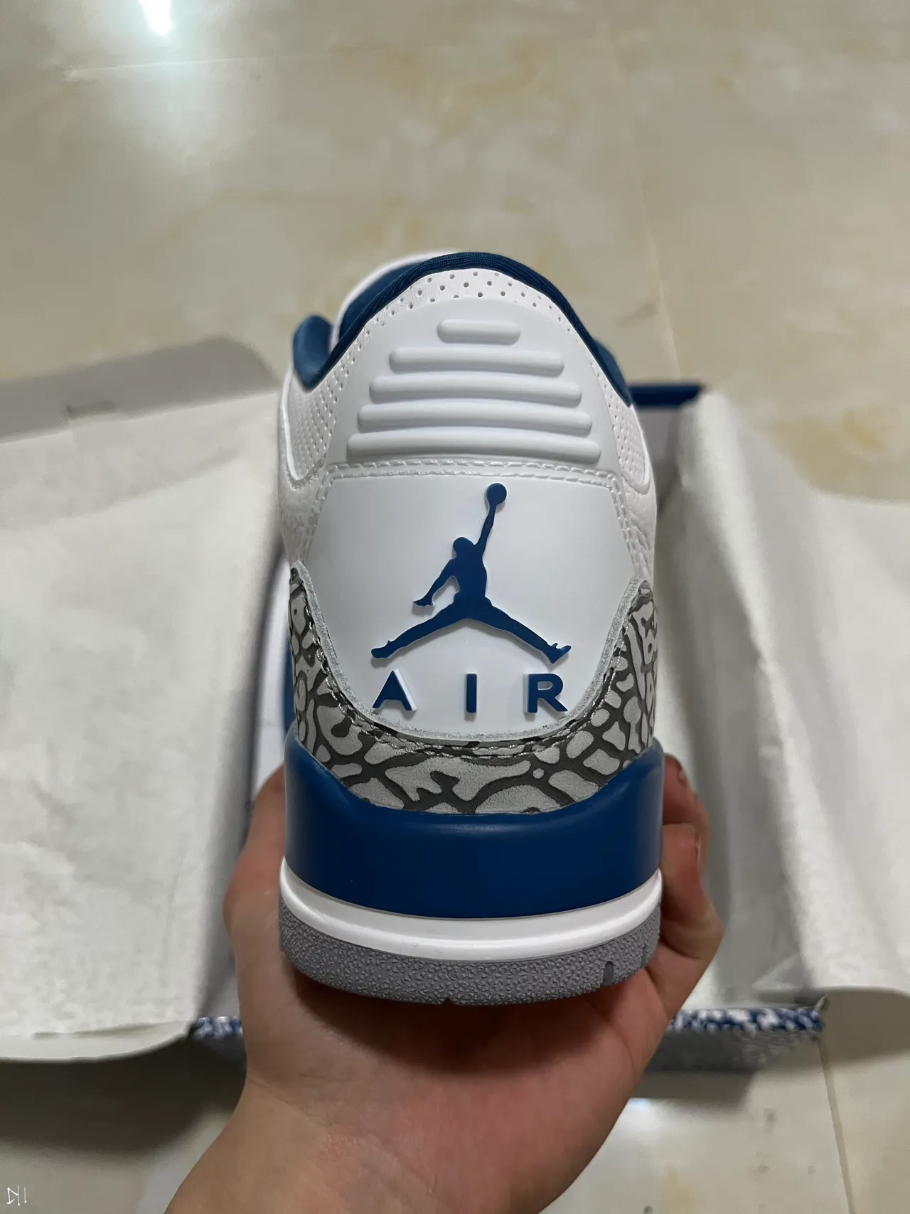 Zapatillas de baloncesto Air Jordan 3 blanco azul real con estampado de elefante 6