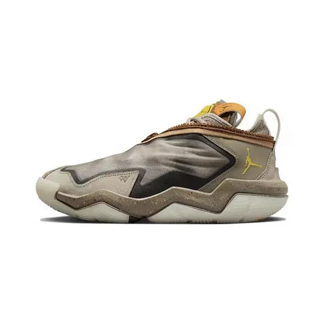 Tênis de basquete Air Jordan 37 cinza e dourado com cabedal com fecho de zíper e entressola esculpida em zigue-zague 2