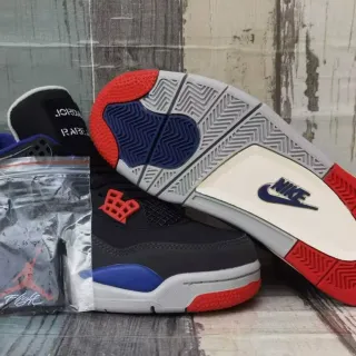 Tênis de basquete Air Jordan 4 Preto Azul Royal Vermelho Fogo