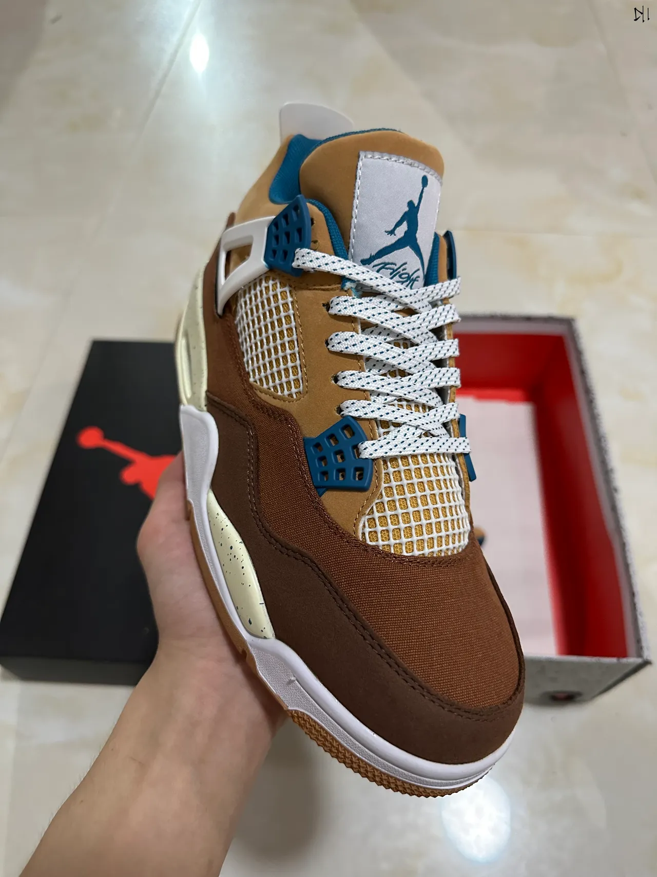 Air Jordan 4 Brown Beige Blue Speckled Basketball Shoes 2
