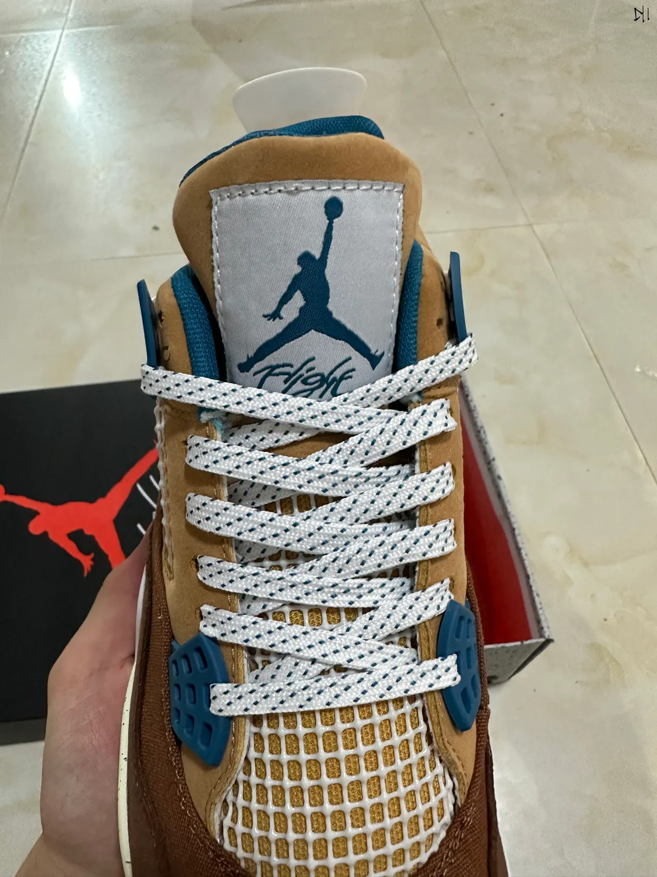 Air Jordan 4 Brown Beige Blue Speckled Basketball Shoes 4