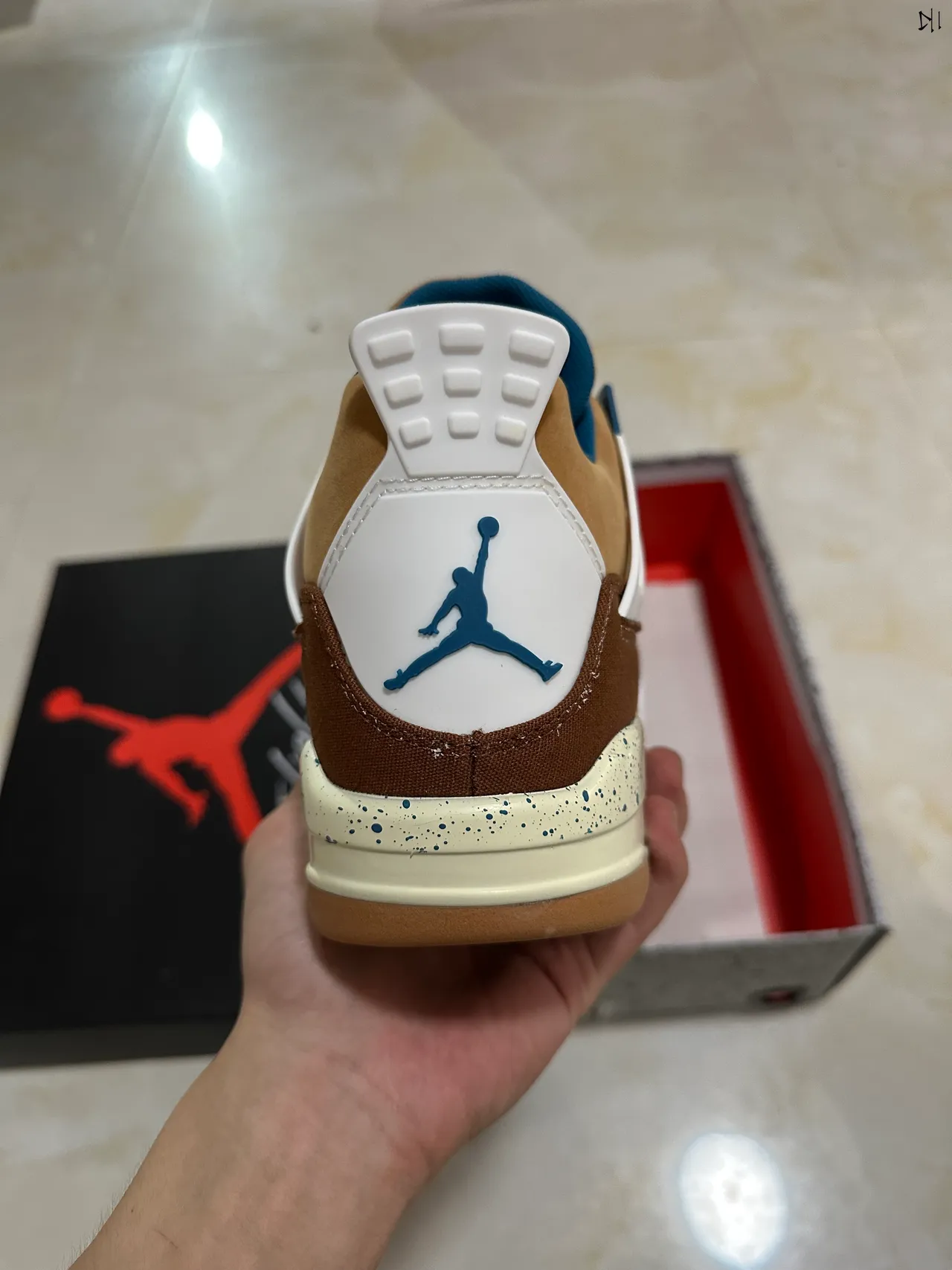 Air Jordan 4 Brown Beige Blue Speckled Basketball Shoes 7