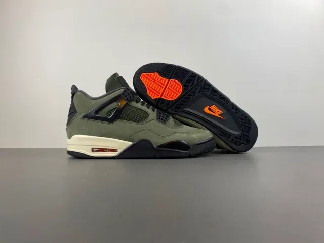 Air Jordan 4 Tênis de Basquete Camurça Verde Oliva Preto Jaula de Plástico 12