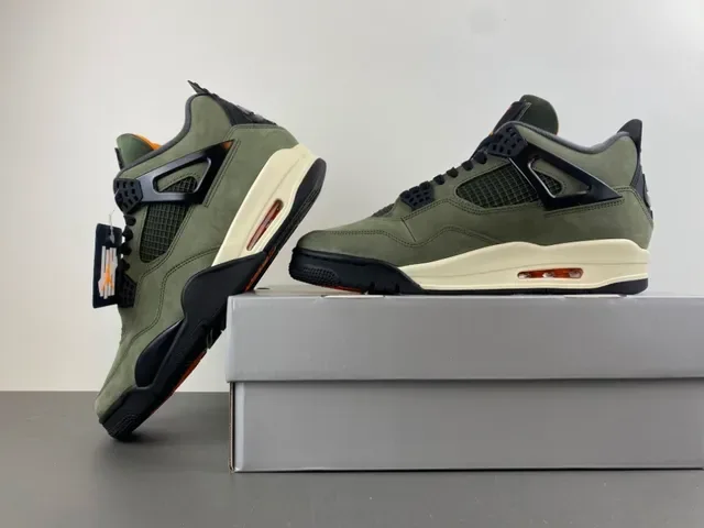 Air Jordan 4 Tênis de Basquete Camurça Verde Oliva Preto Jaula de Plástico 14