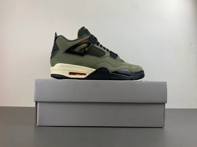 Air Jordan 4 Tênis de Basquete Camurça Verde Oliva Preto Jaula de Plástico 15