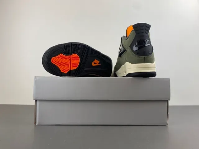 Air Jordan 4 Tênis de Basquete Camurça Verde Oliva Preto Jaula de Plástico 16