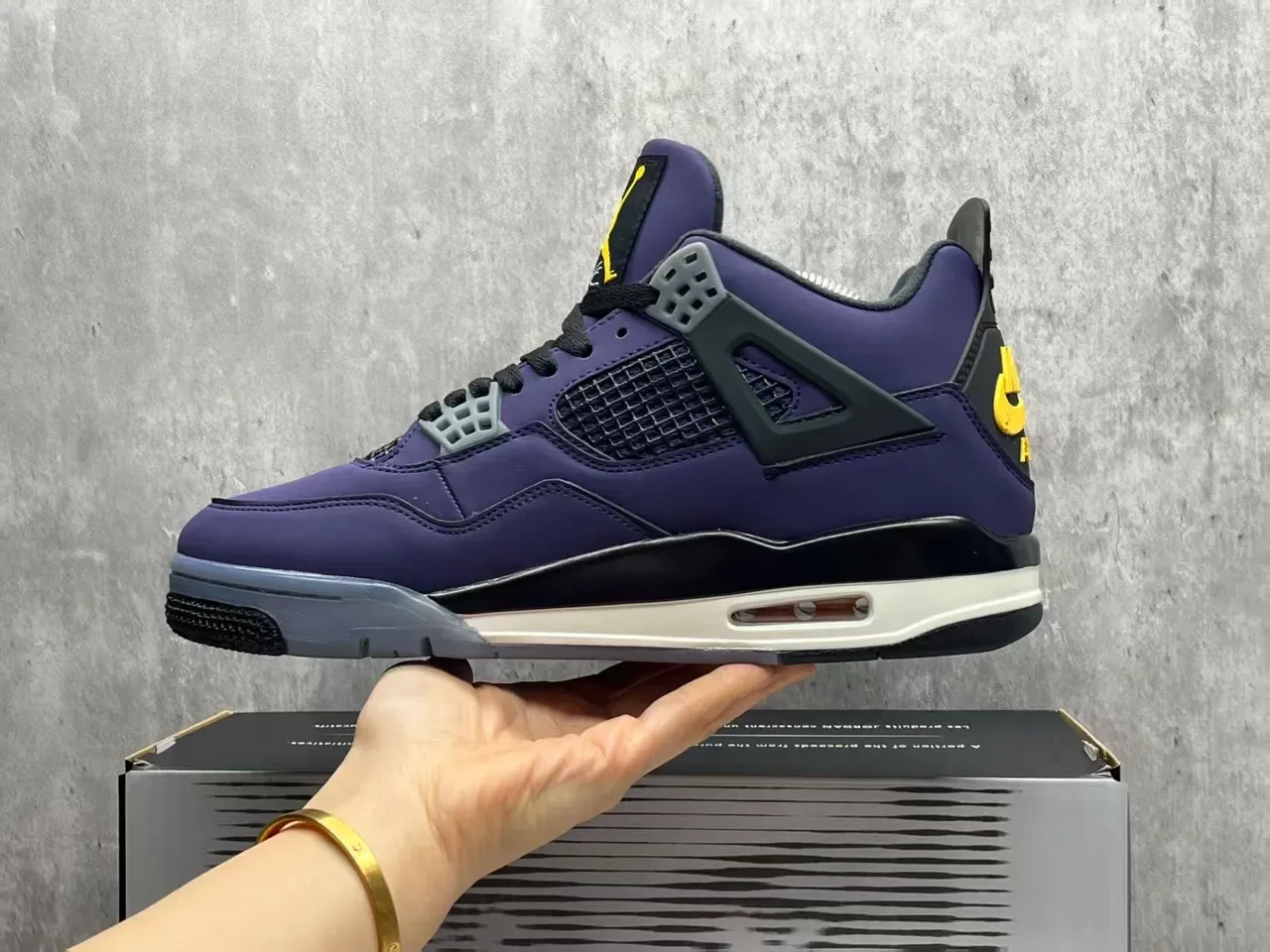 Air Jordan 4 Morado Negro Amarillo Zapatillas de Baloncesto 3