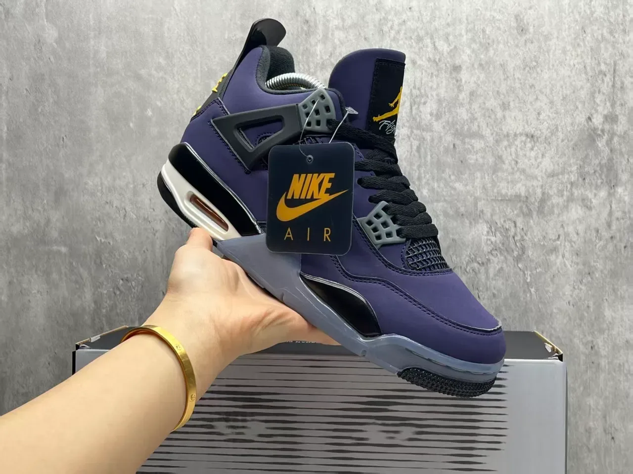 Air Jordan 4 Morado Negro Amarillo Zapatillas de Baloncesto 5