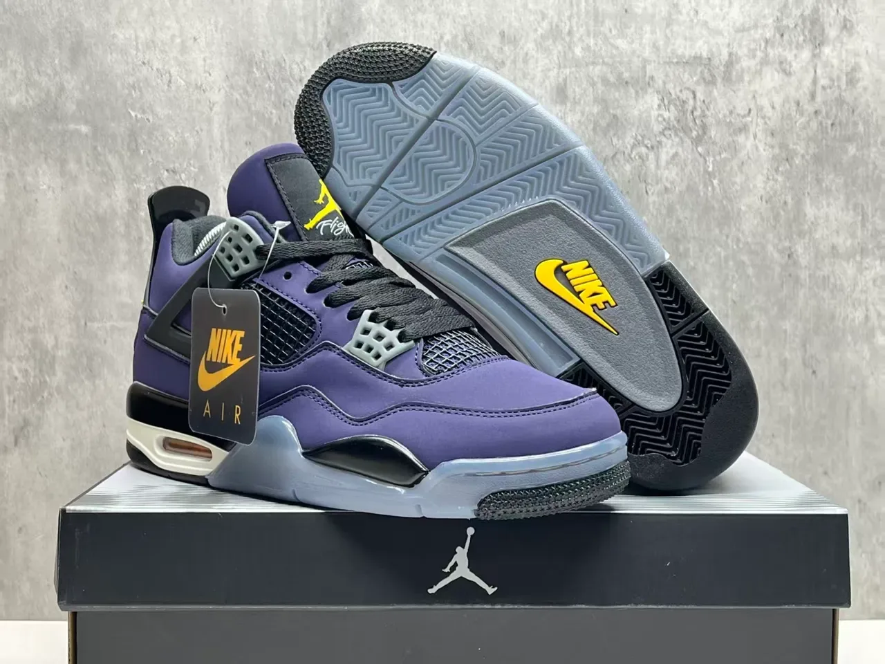 Air Jordan 4 Morado Negro Amarillo Zapatillas de Baloncesto 10