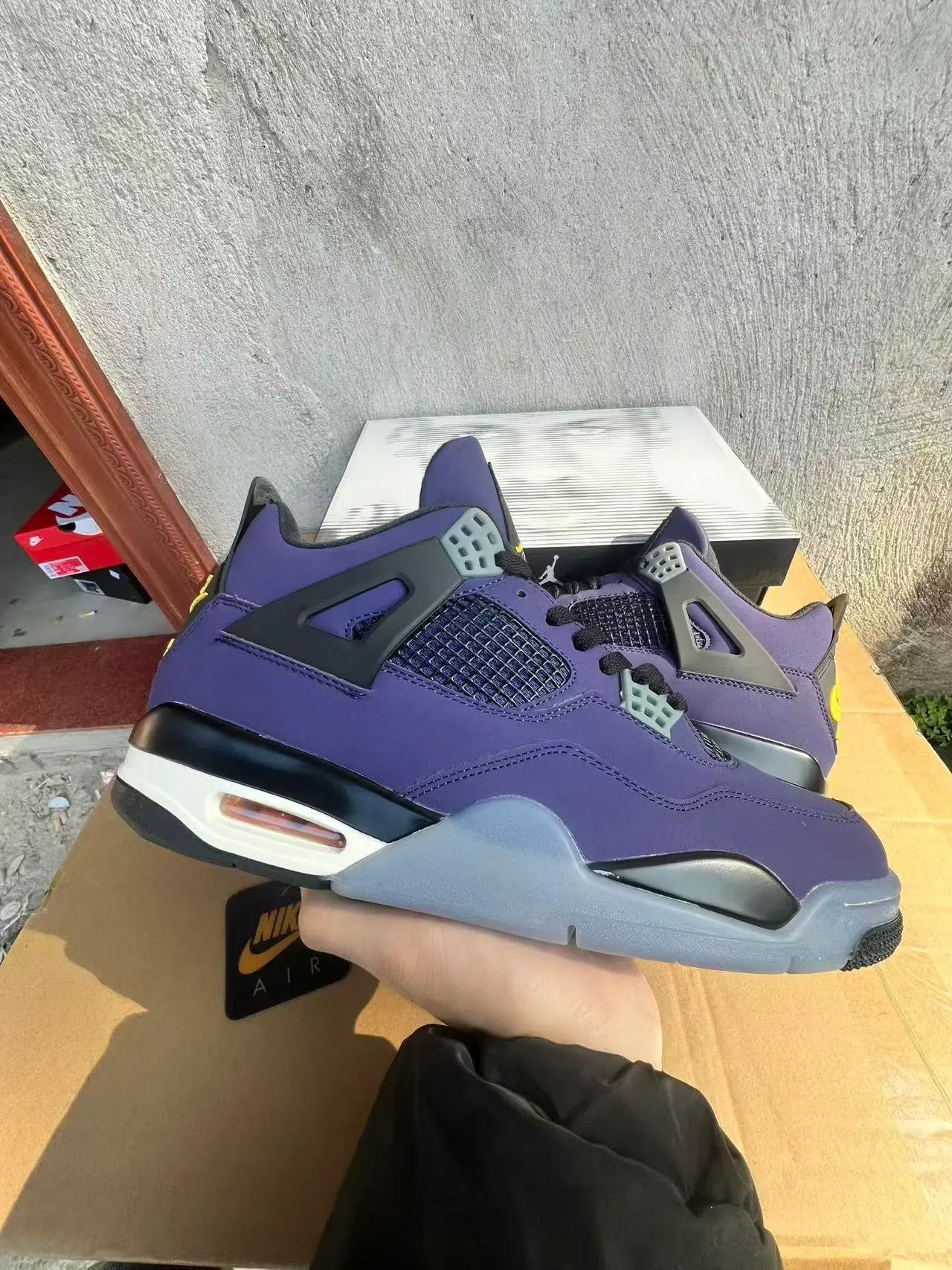 Air Jordan 4 Morado Negro Amarillo Zapatillas de Baloncesto 12