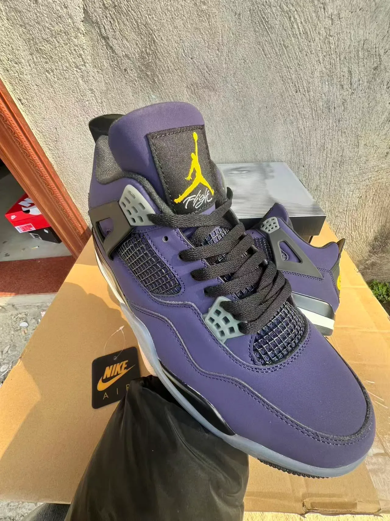 Air Jordan 4 Morado Negro Amarillo Zapatillas de Baloncesto 13