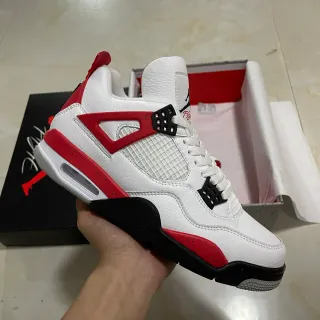 Air Jordan 4 सफेद लाल काले बास्केटबॉल जूते