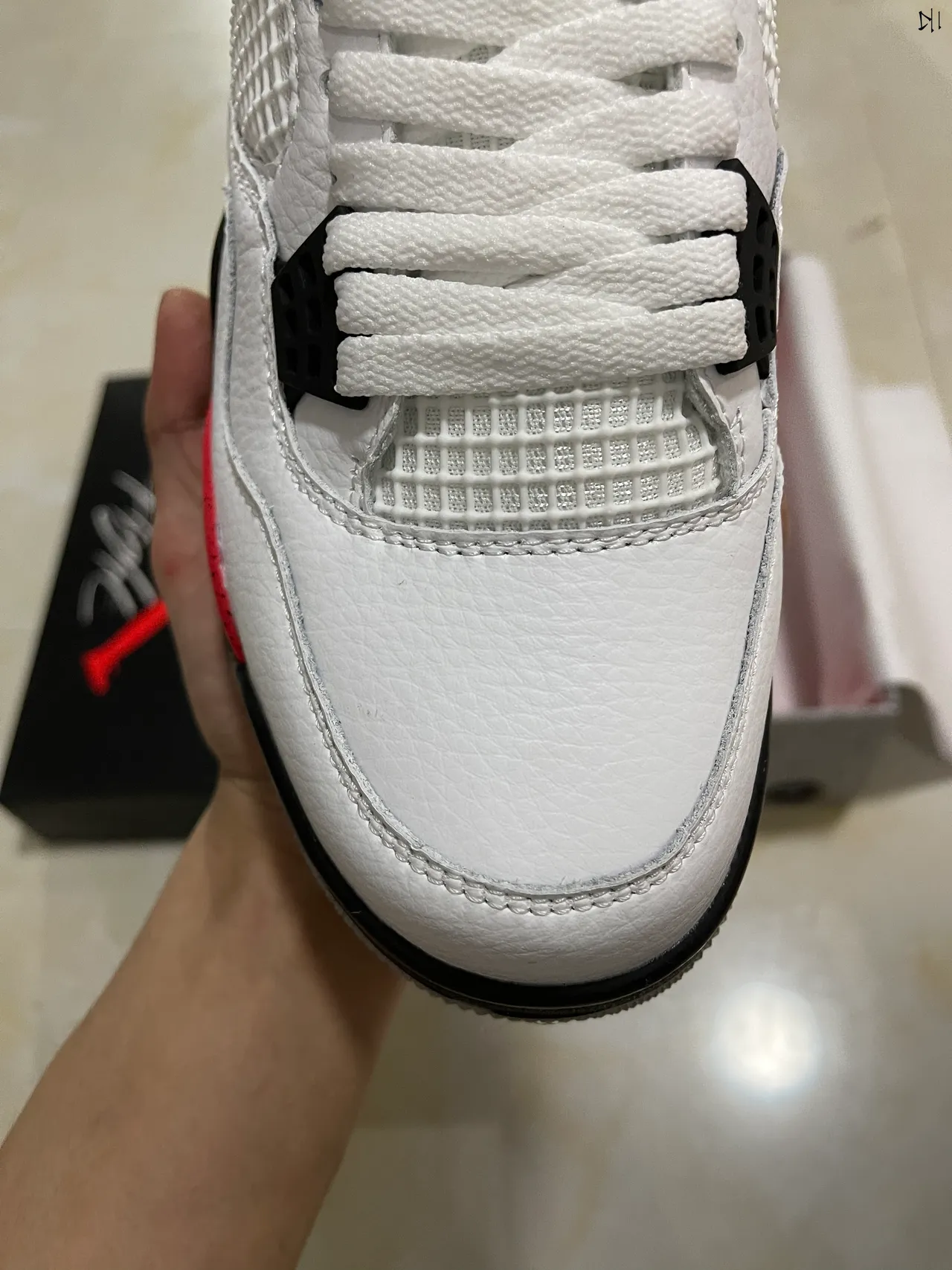 Tênis de basquete Air Jordan 4 branco vermelho preto 4