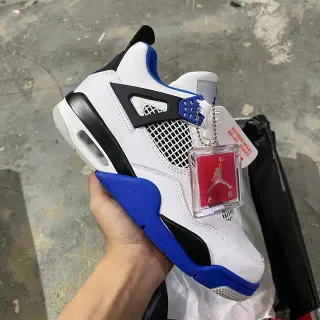 Tênis de basquete Air Jordan 4 branco azul royal preto