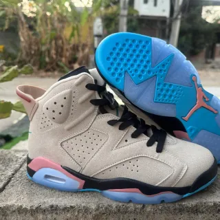 Air Jordan 6 बेज गुलाबी नीले बास्केटबॉल जूते