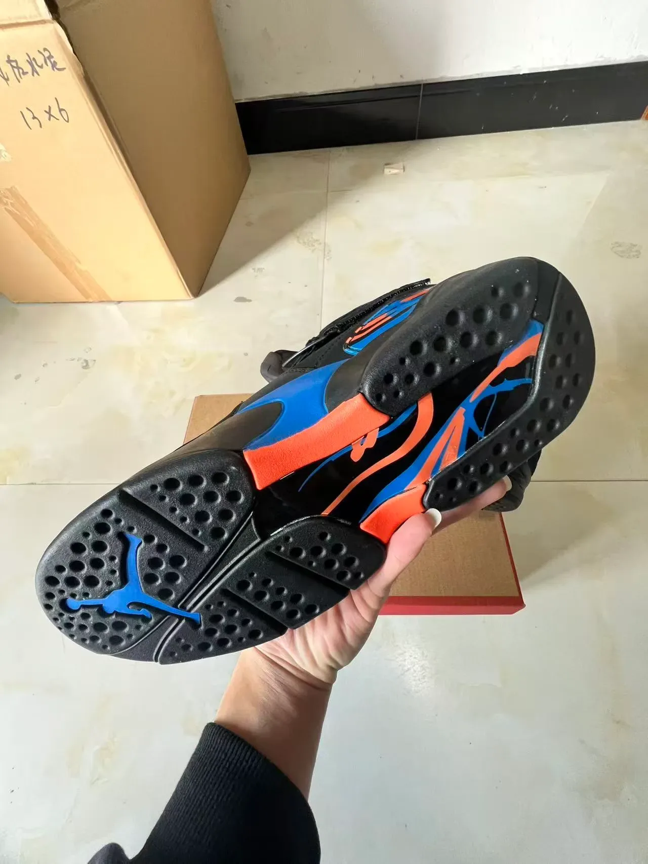 Air Jordan 8 Preto Azul Laranja Chama Tênis de Basquete 6