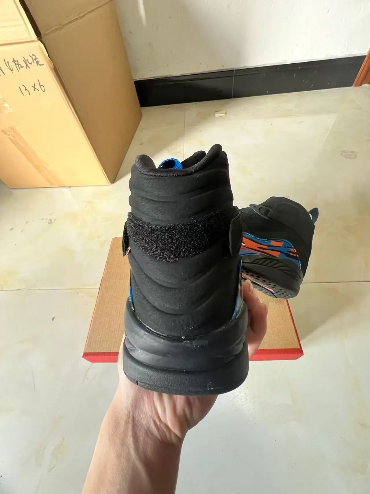Air Jordan 8 Preto Azul Laranja Chama Tênis de Basquete 8