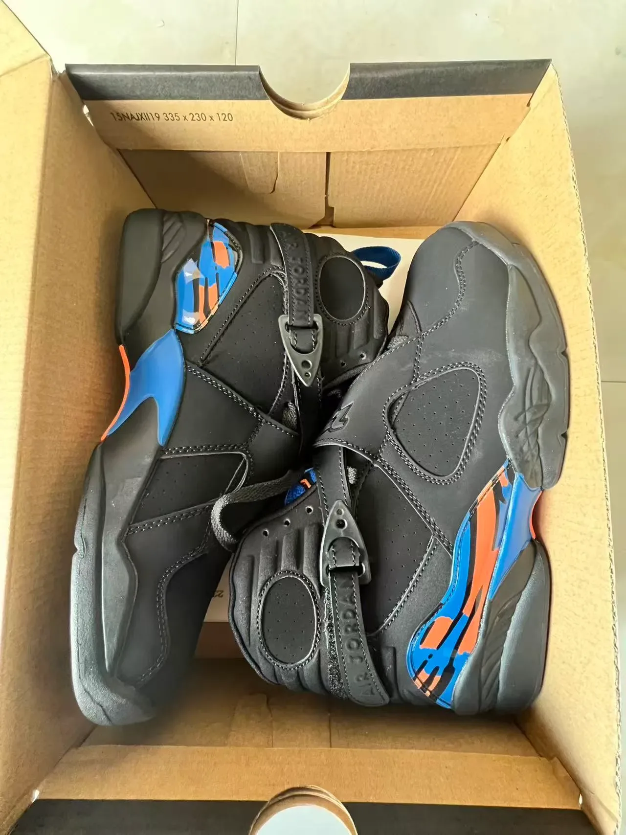 Air Jordan 8 Preto Azul Laranja Chama Tênis de Basquete 9