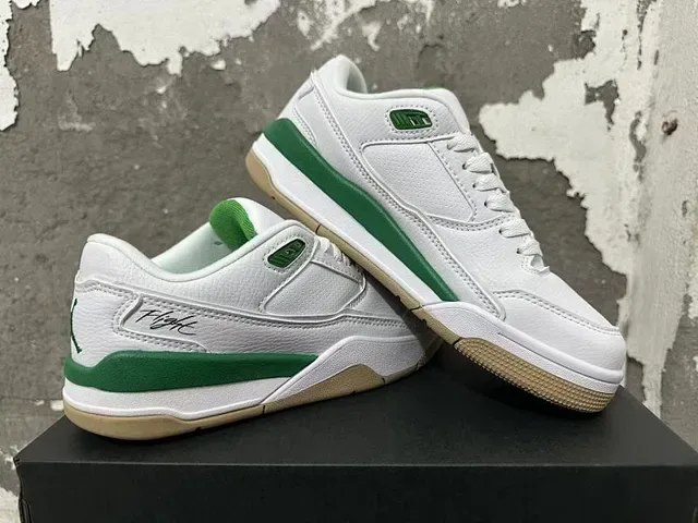Air Jordan Flight White Green Gum Lifestyle Sneakers 2