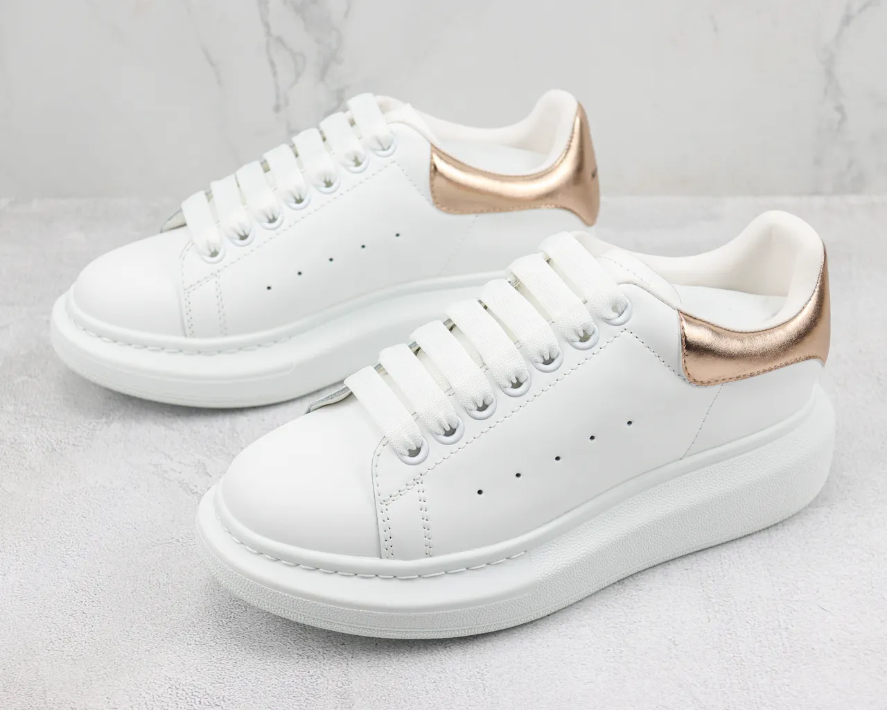 Alexander McQueen Oversized Sneaker White Gold Platform Sole Smooth Leather Upper Lifestyle Sneakers 4