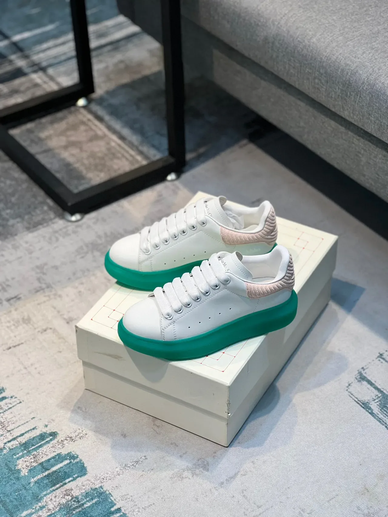 Alexander McQueen Oversized Sneaker White Green Platform Lifestyle Sneakers 7