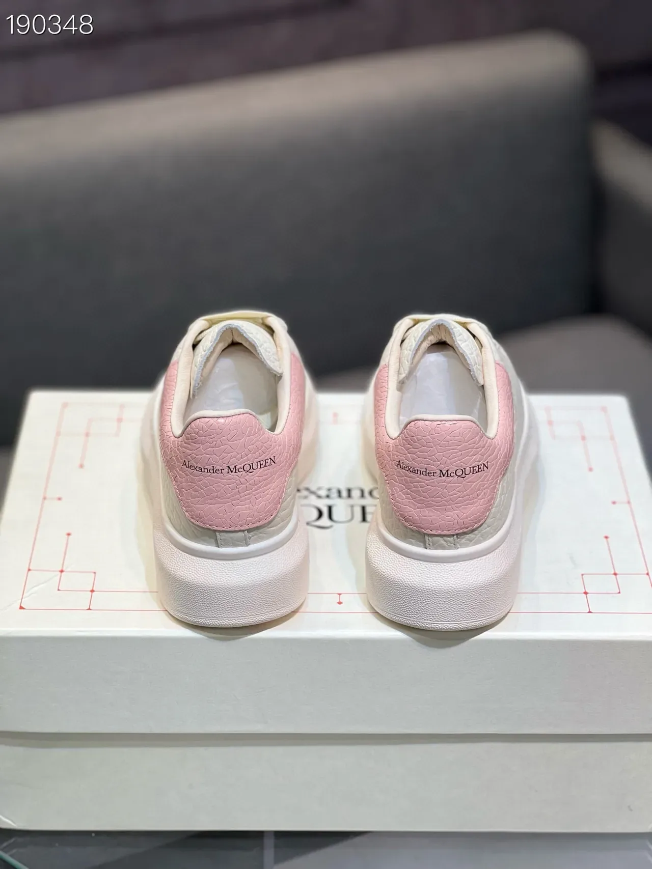 Alexander McQueen Oversized Sneaker White Pink Platform Croc-Embossed Leather Lifestyle Sneakers 2