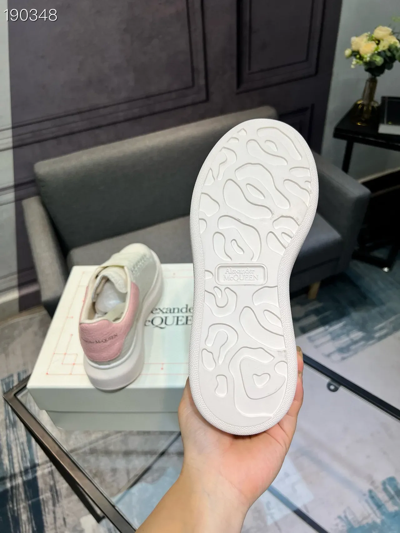Alexander McQueen Oversized Sneaker White Pink Platform Croc-Embossed Leather Lifestyle Sneakers 3