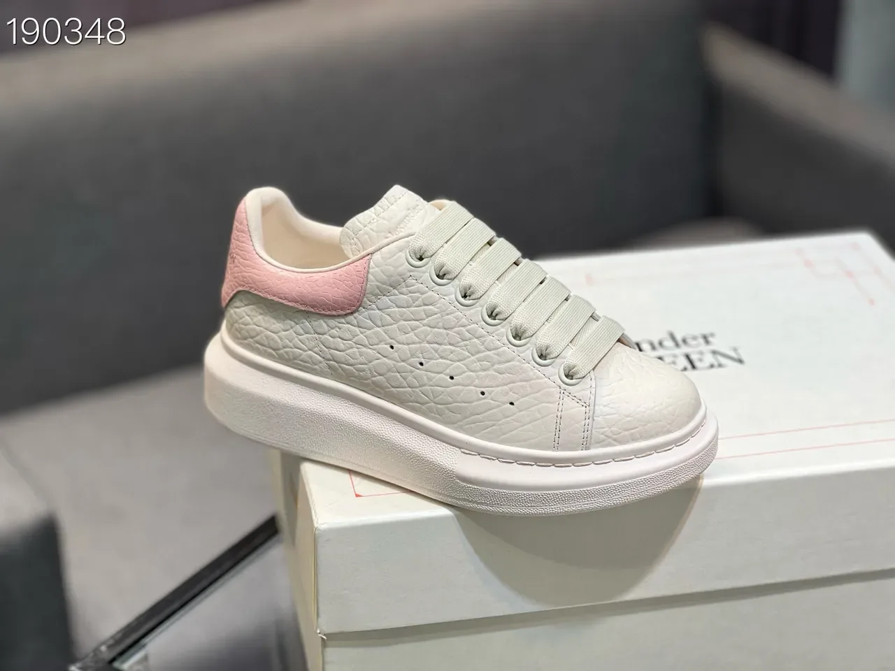 Alexander McQueen Oversized Sneaker White Pink Platform Croc-Embossed Leather Lifestyle Sneakers 4