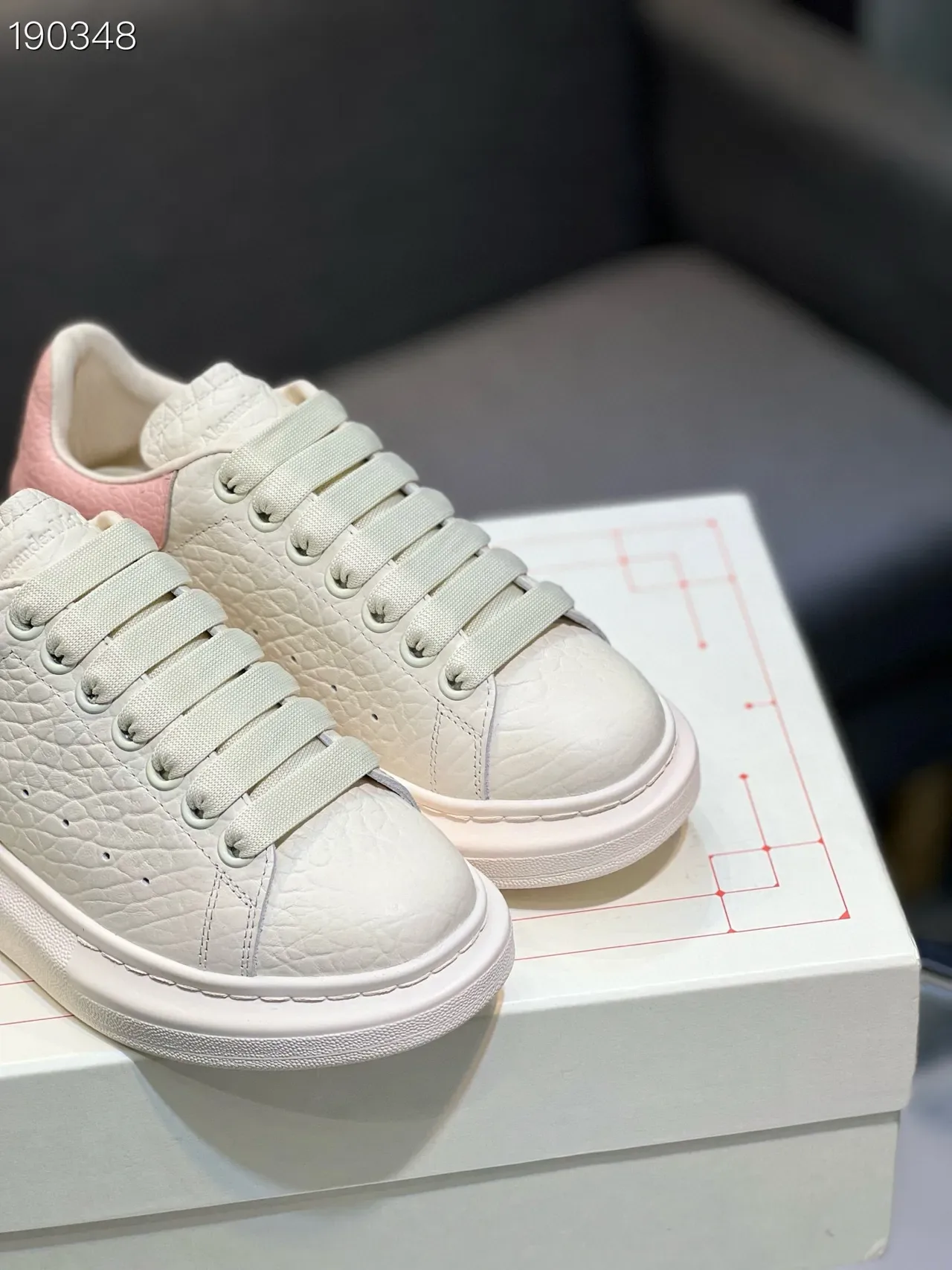 Alexander McQueen Oversized Sneaker White Pink Platform Croc-Embossed Leather Lifestyle Sneakers 5
