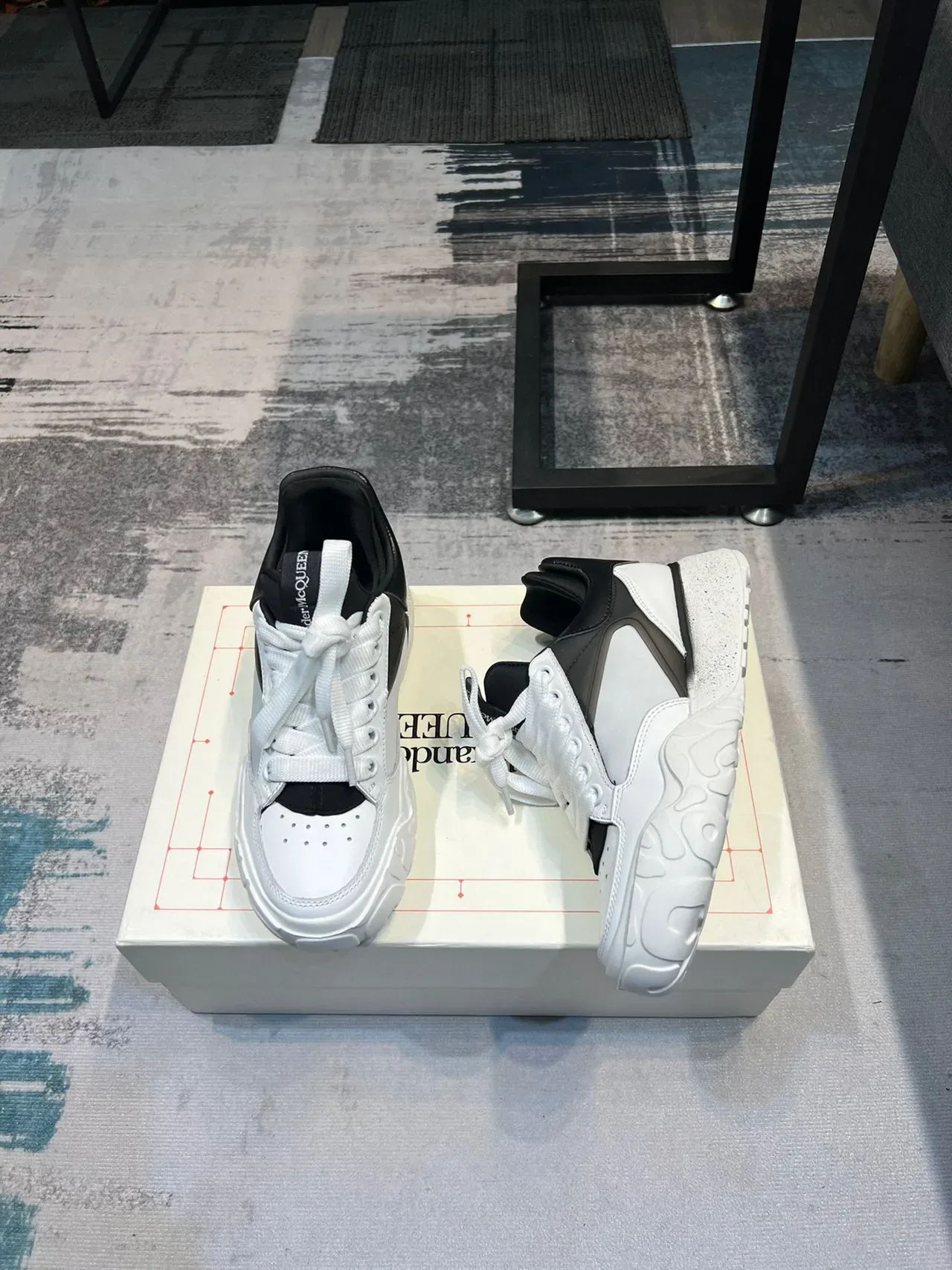 Alexander McQueen White Black Chunky Sculpted Sole Layered And Upper Lifestyle Sneakers 4