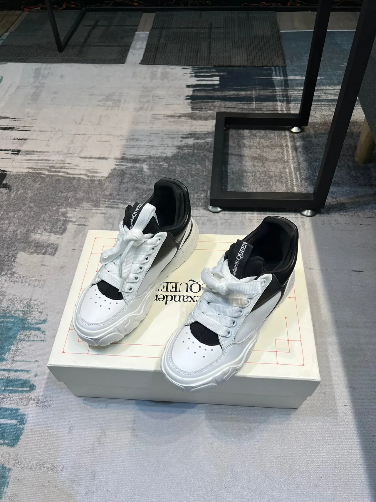 Alexander McQueen White Black Chunky Sculpted Sole Layered And Upper Lifestyle Sneakers 5