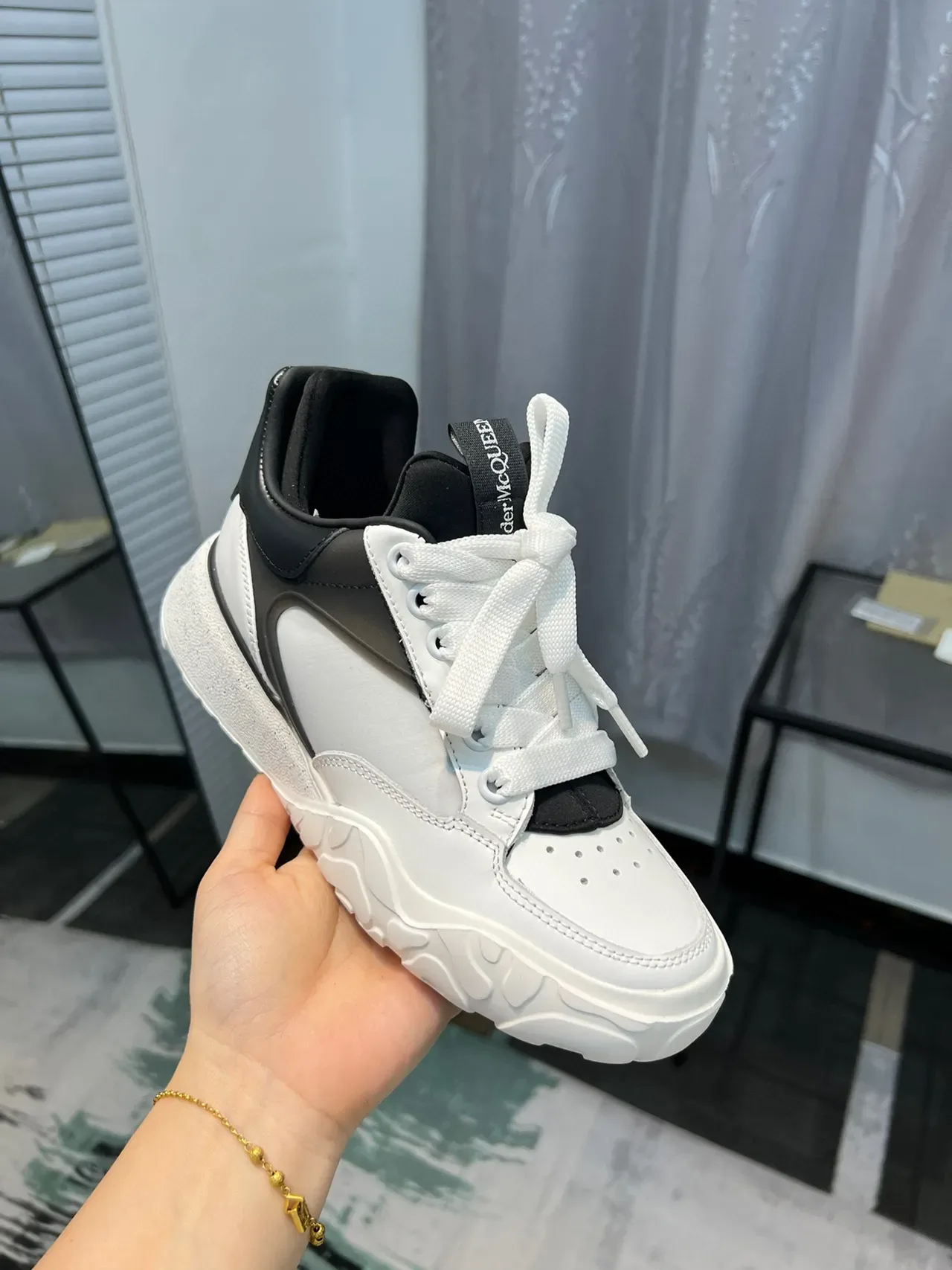 Alexander McQueen White Black Chunky Sculpted Sole Layered And Upper Lifestyle Sneakers 6