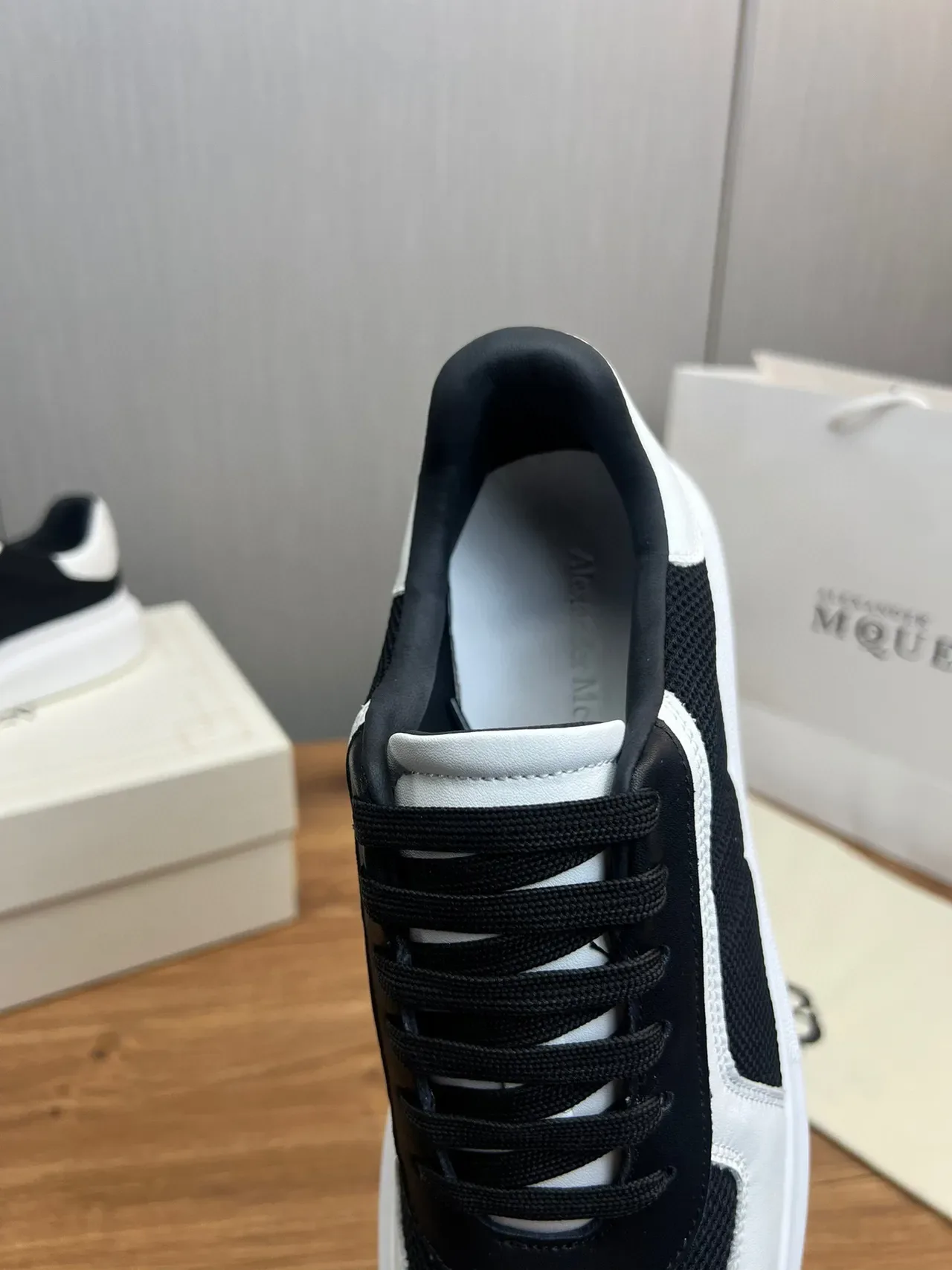 Alexander McQueen White Black Oversized Platform Sole Mixed Mesh And Leather Upper Chunky Sneakers 2
