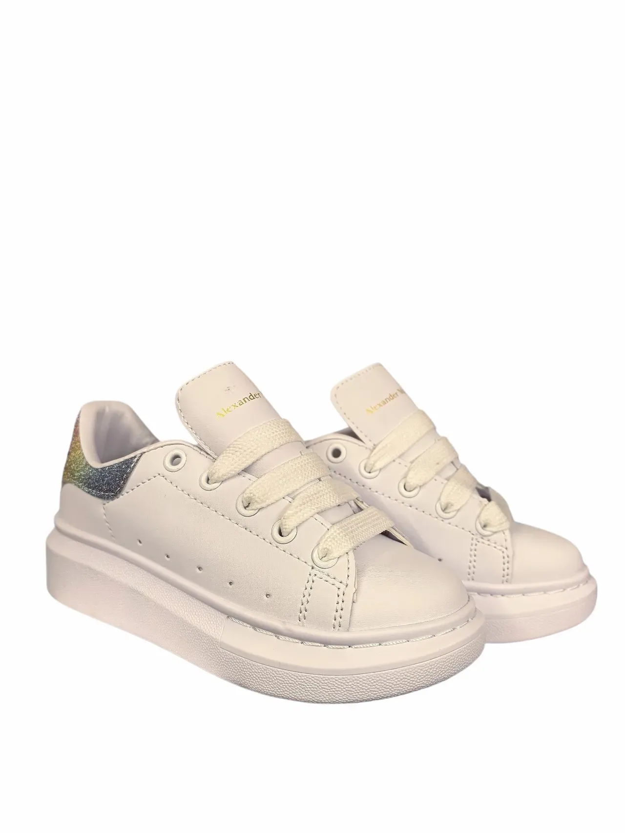 Alexander McQueen White Black Platform Sole Elastic Laces Lifestyle Sneakers 12