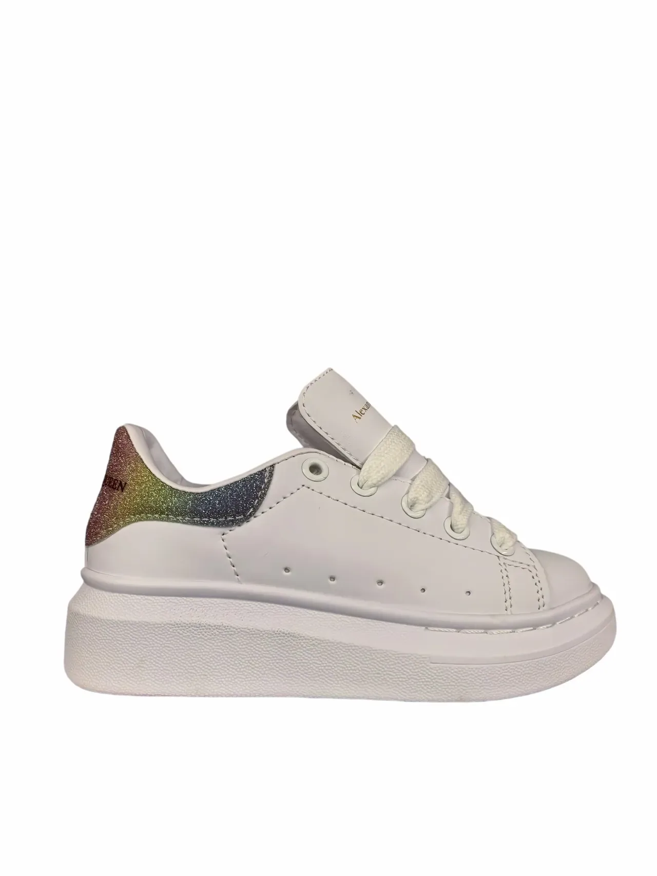 Alexander McQueen White Black Platform Sole Elastic Laces Lifestyle Sneakers 16
