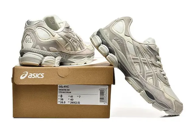 ASICS 米灰色 分层合成笼式网面 厚底鞋 6