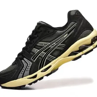ASICS 黑色米色 网布-合成鞋面 奶油色中底 跑步鞋