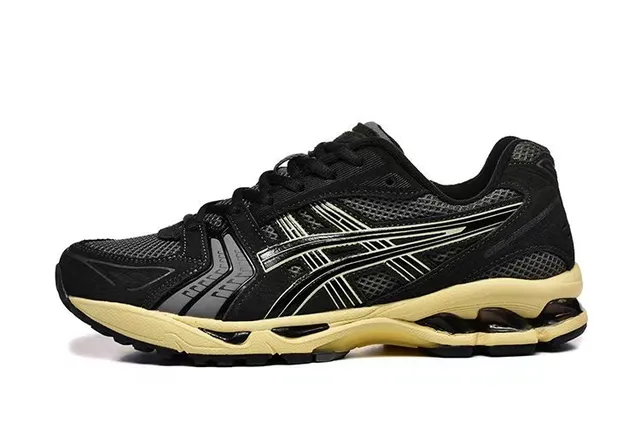 ASICS 黑色米色 网布-合成鞋面 奶油色中底 跑步鞋 2