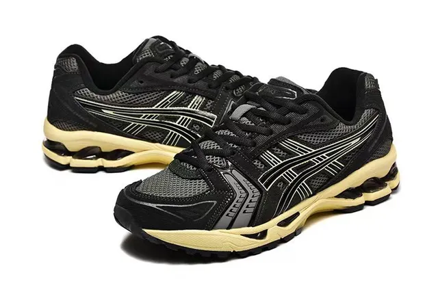 ASICS 黑色米色 网布-合成鞋面 奶油色中底 跑步鞋 3