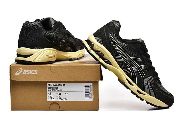ASICS 黑色米色 网布-合成鞋面 奶油色中底 跑步鞋 6
