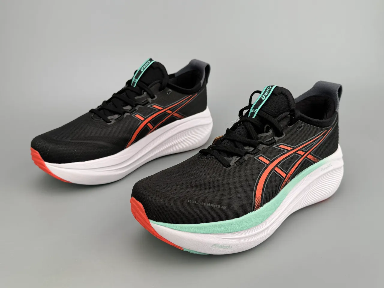 ASICS Black Orange Engineered Mesh Upper Tiger Stripe Logo Running Shoes 7