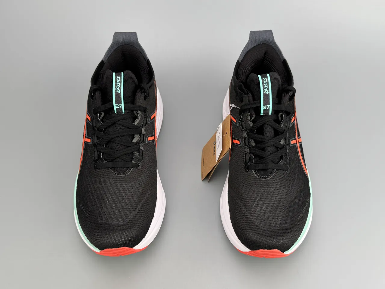 ASICS Black Orange Engineered Mesh Upper Tiger Stripe Logo Running Shoes 9