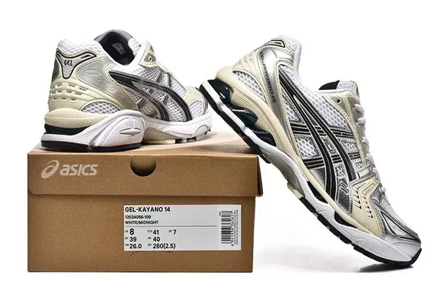 ASICS Gel-Kayano বেইজ সিলভার কাঠামোগত স্থিতিশীলতা জুতা জাল এবং সিন্থেটিক ওভারলে উপর চলমান জুতা 6