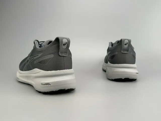 ASICS Gel-Kayano Gray White Engineered Mesh Upper Structured Synthetic Overlays Running Shoes 7