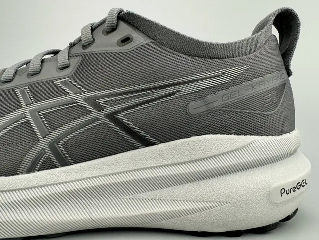 ASICS Gel-Kayano Gray White Engineered Mesh Upper Structured Synthetic Overlays Running Shoes 8