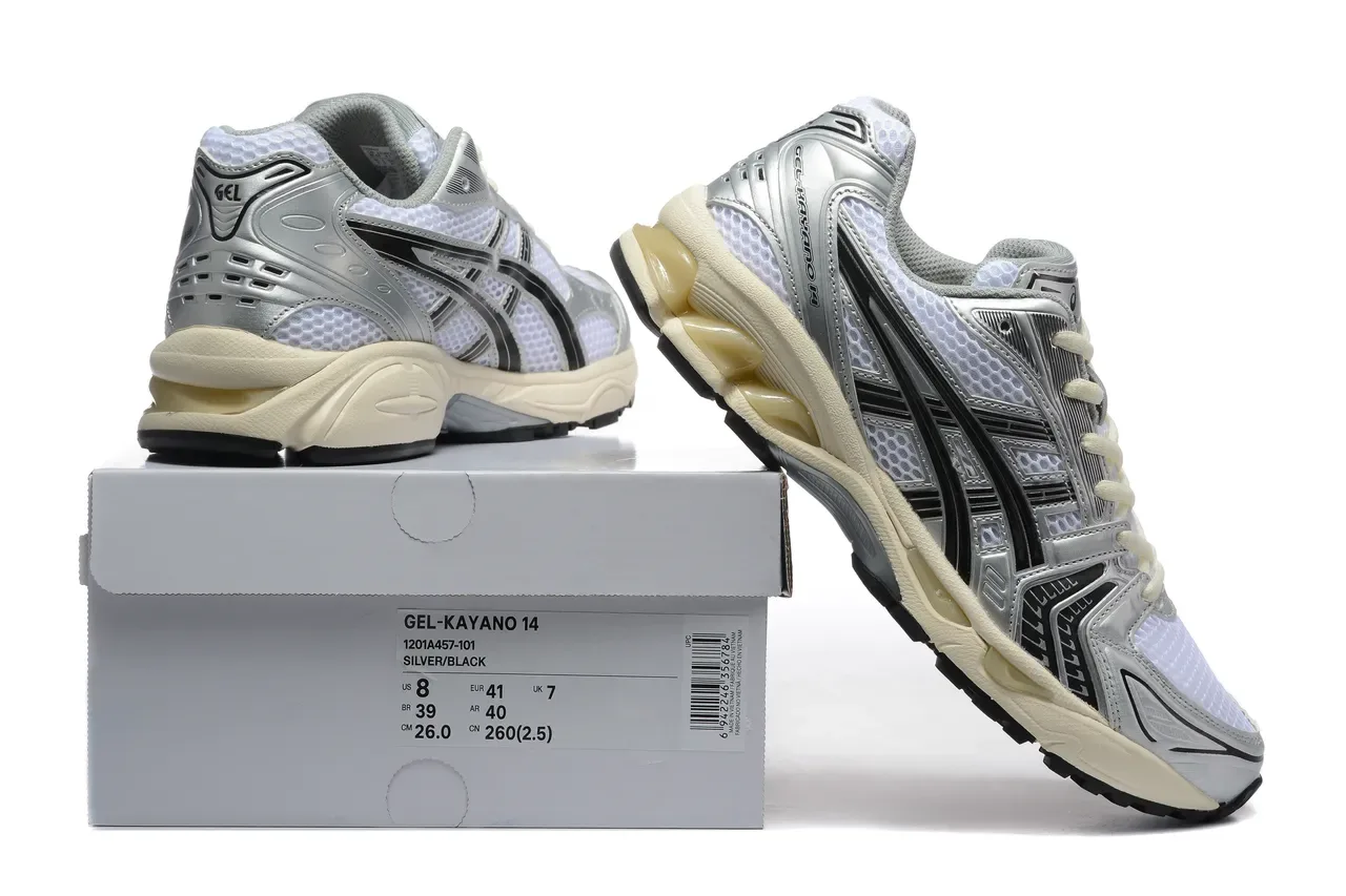 ASICS Gel-Kayano Argent Noir Métallique Recouvrements Synthétiques Maille Blanche Ingénierie Chaussures de course 6