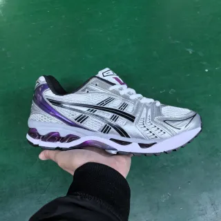 ASICS Gel-Kayano चांदी सफेद बैंगनी दौड़ने के जूते