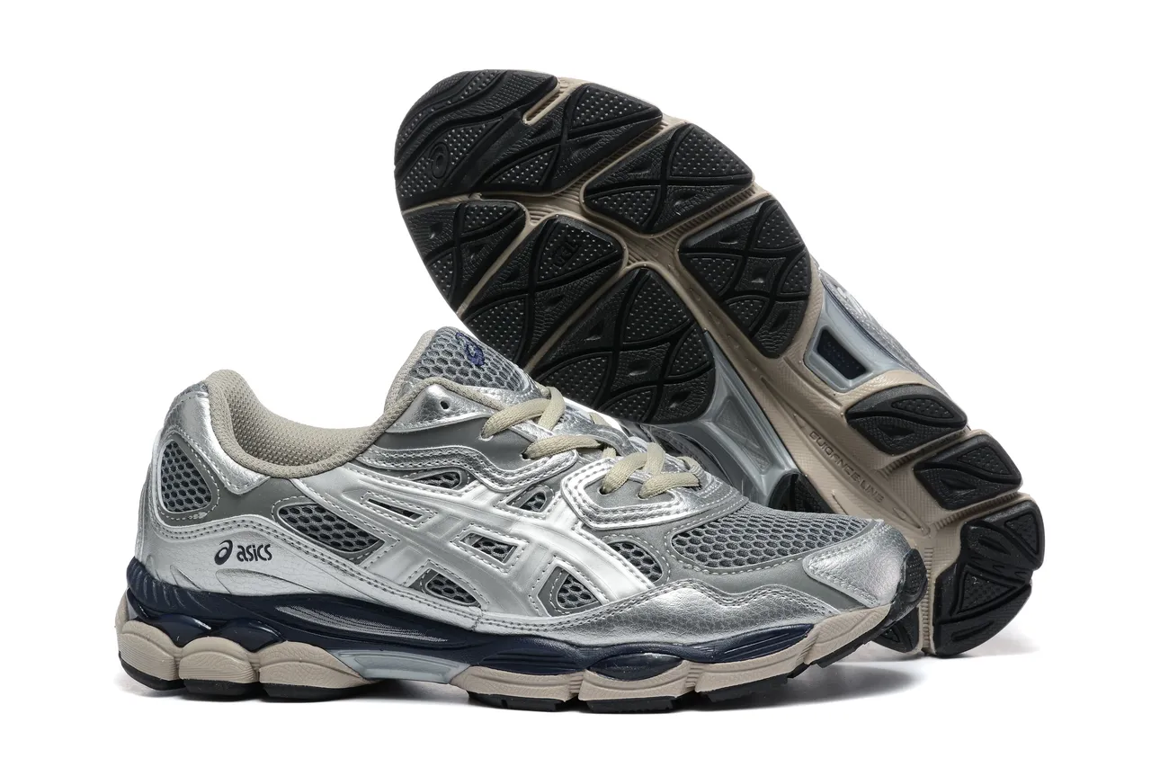 ASICS Silver Navy Metallic Synthetic Leather Blue Midsole Accent Running Shoes 4